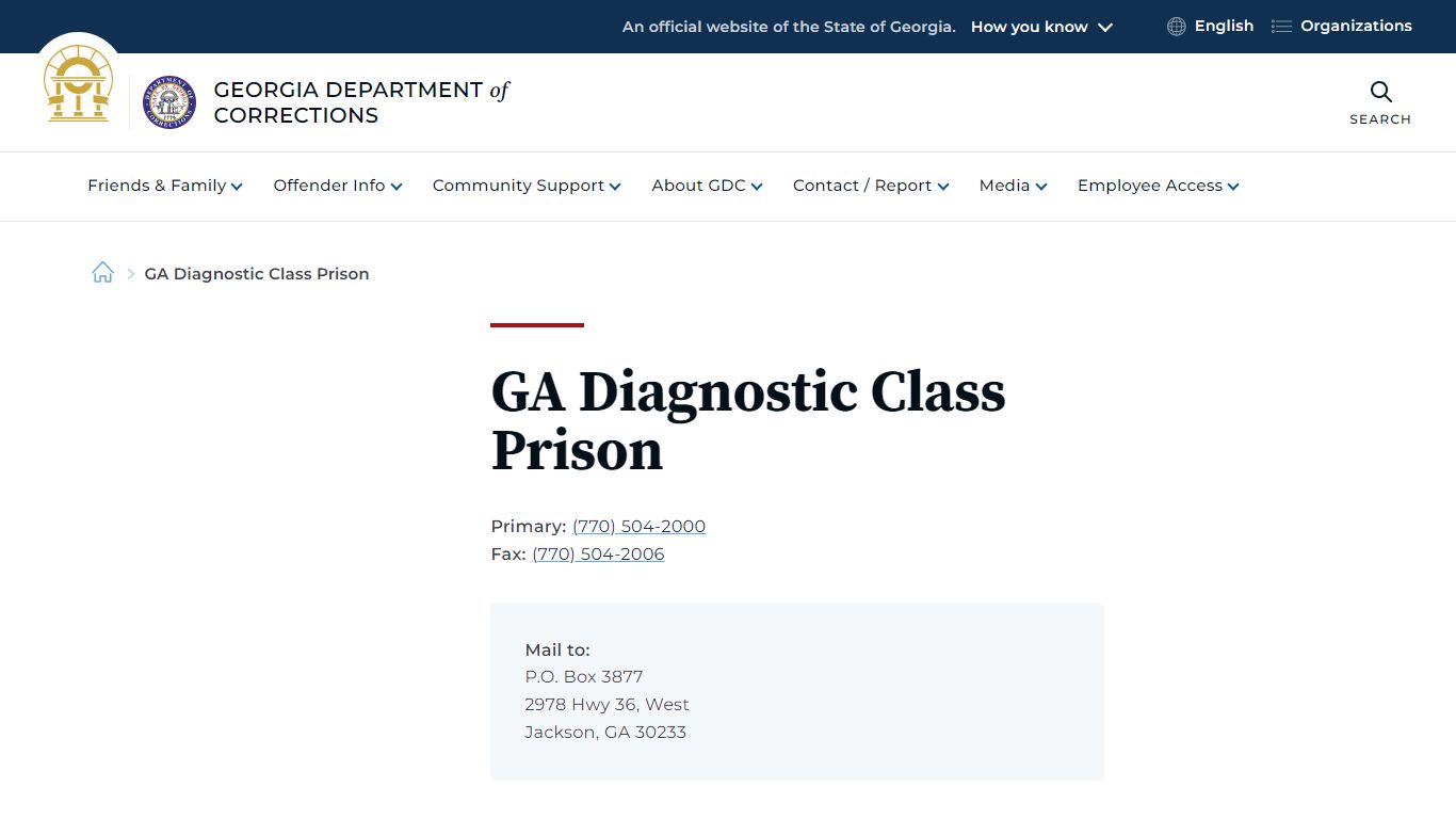 GA Diagnostic Class Prison | Georgia Department of Corrections