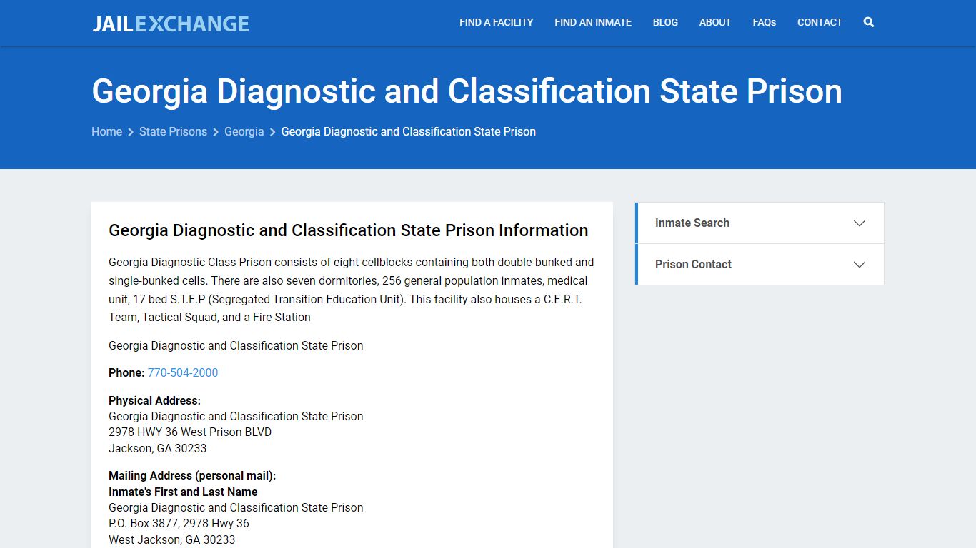 Georgia Diagnostic and Classification State Prison Inmate Search, GA